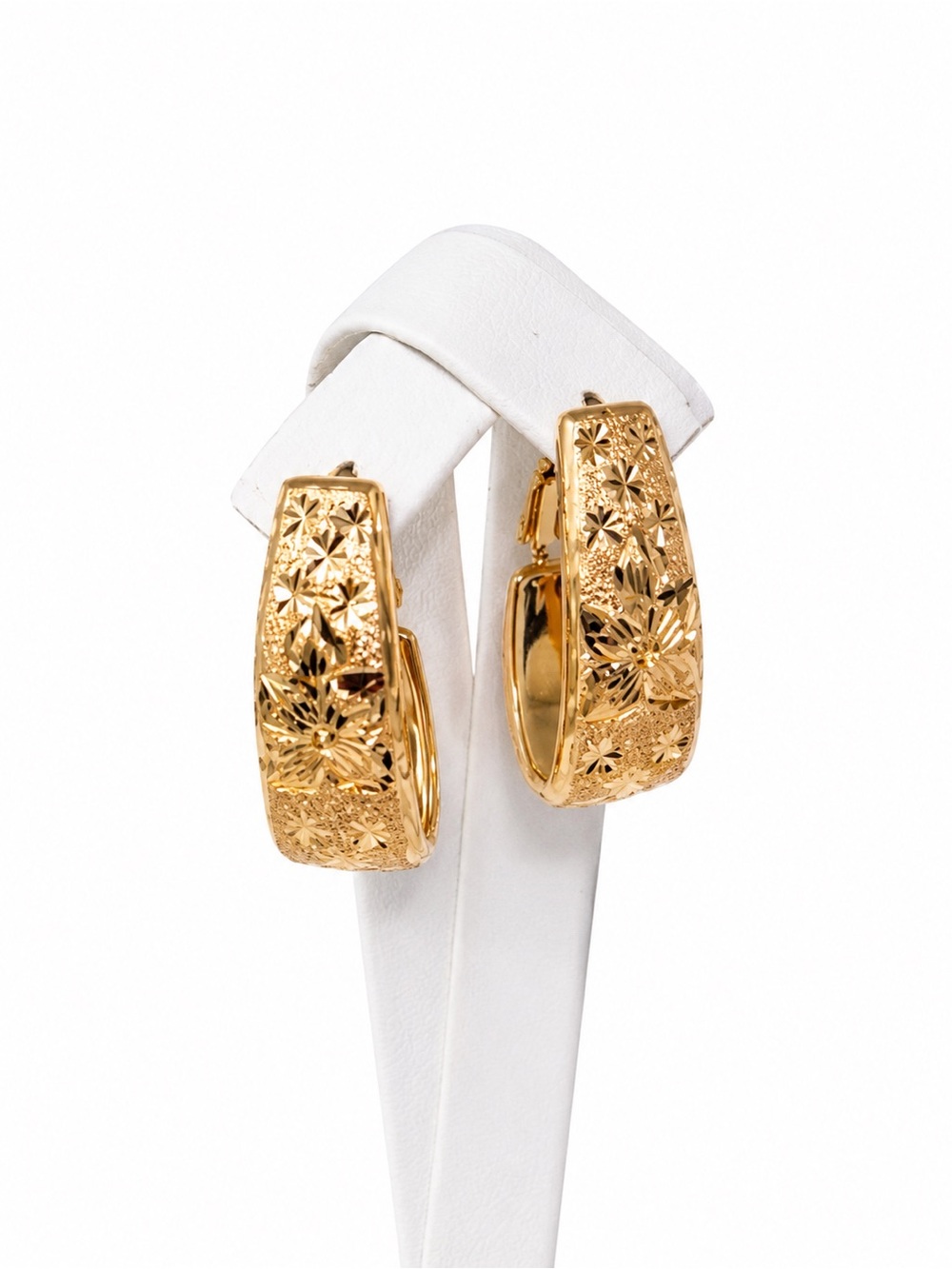 14k Gold Filled Floral Engraved Hoop Earrings - Women Jewelry